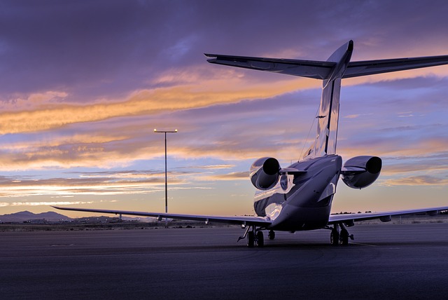 private jet parked on apron at london airport premium lighting